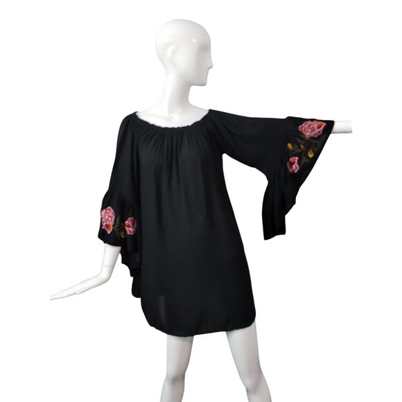 Feathers Womens size Large Embroidered Off The Shoulder Boho Flowy Hippie Dress - Picture 1 of 14